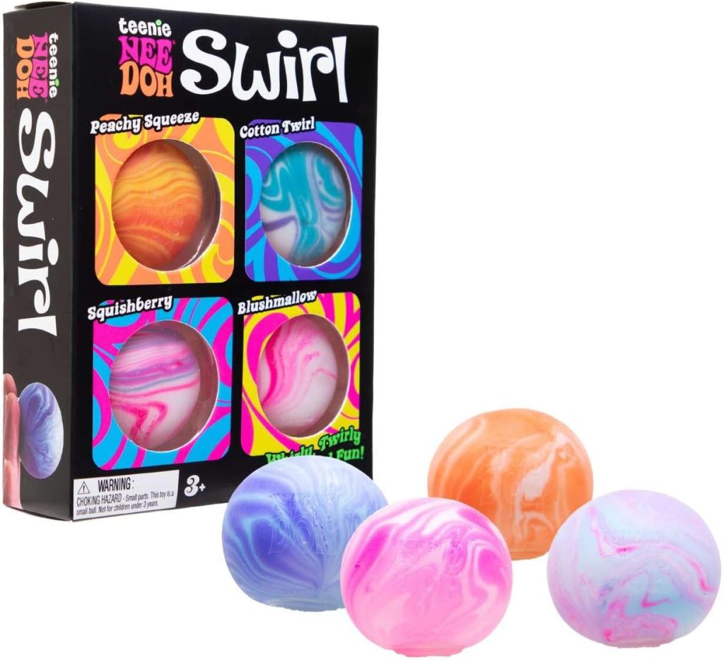 Schylling NeeDoh Teenie Swirl 4 Pack - Sensory Squeeze Toy - 1.5″ in Diameter - Colors May Vary